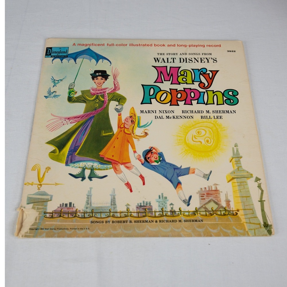 Disneyland Mary Poppins LP Vinyl Record & Book 1964 Kids Fair Vintage 3922